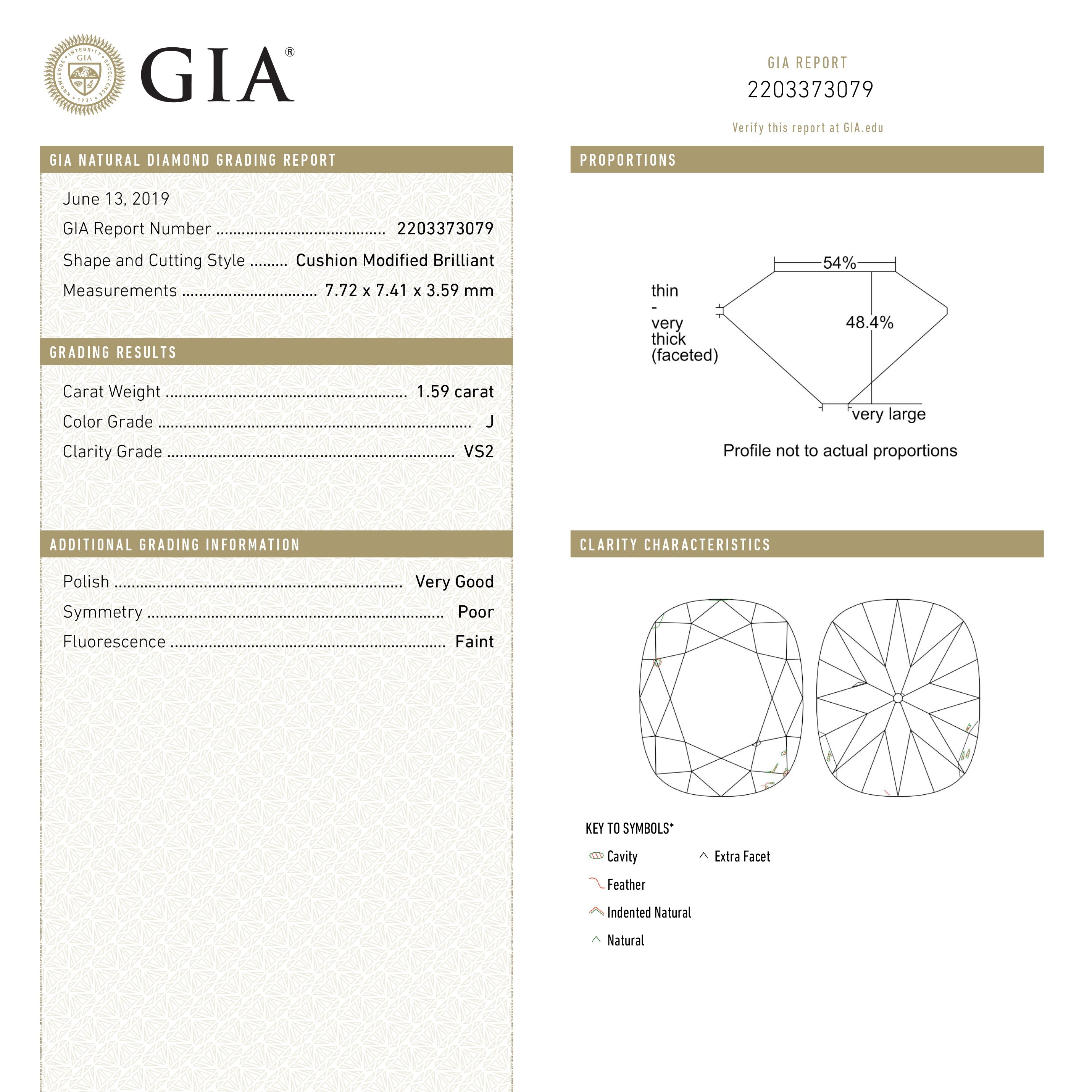 1.59ct 7.72x7.41x3.59mm GIA VS2 J Antique Old Mine Cut 19433-01